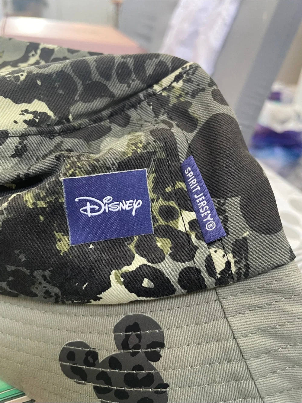 Disney Kids Bucket Hat in Olive Green and Black Leopard Print